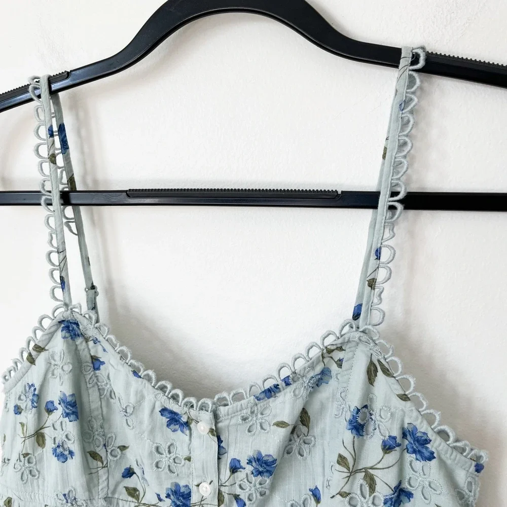 NEW American Eagle Floral Corset Top Tiered Mini Skirt Matching Set Small Blue